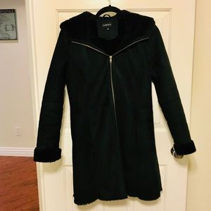 Black Suede Winter Coat - Size 36